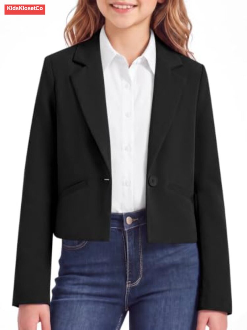 Girls Cropped Blazer Jacket Kids Single Button Lapel Suit Formal School Uniform
